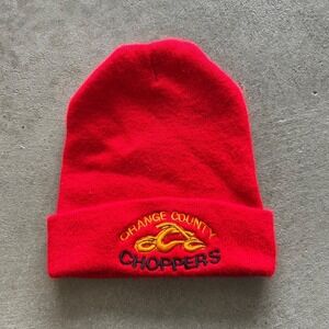 Vintage Orange County Choppers Beanie Hat Cap One Size Red Winter Biker Motor